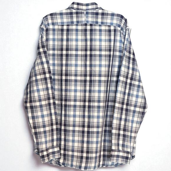 Banana Republic Classic Button Down Shirt XL Blue Plaid Linen Cotton Long Sleeve - Picture 5 of 9